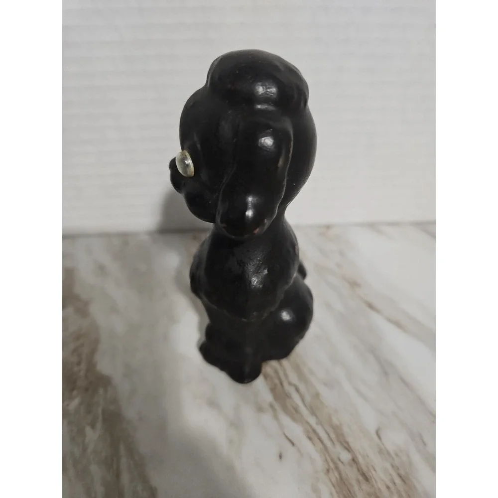 Vintage Black Poodle Dog Coal Halloween Figurine Googly Eyes Decor Puppy